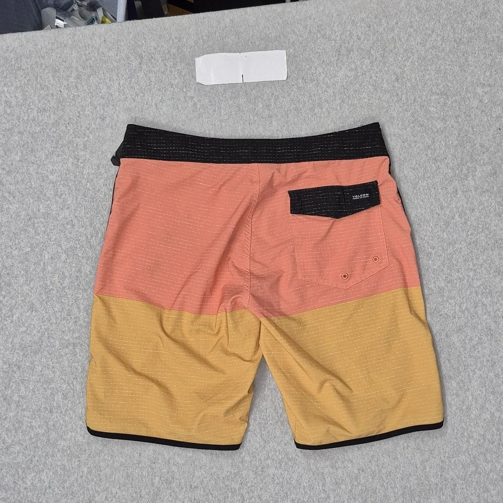 Volcom Men Swimwear 31 Orange Colorblock MOD-TECH Boardshort Zipper 9